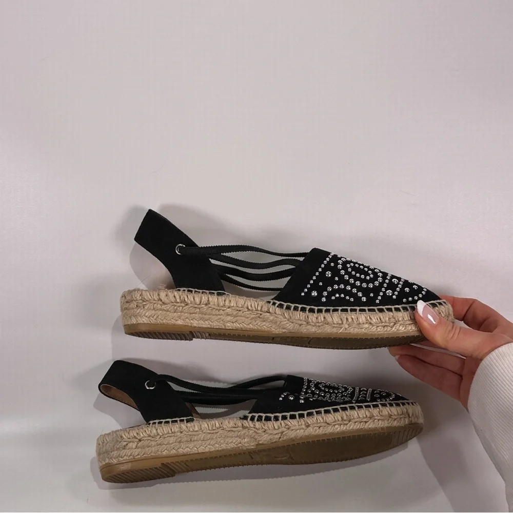 Kanna Women Studded Espadrille Slingback Sandals Black EU 39 Spain